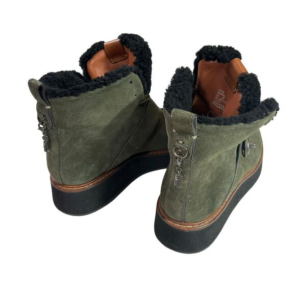 COACH G1354 Urban Hiker Suede Ankle Shearling Cold Weather Boots Green Size 7b - Picture 3 of 5